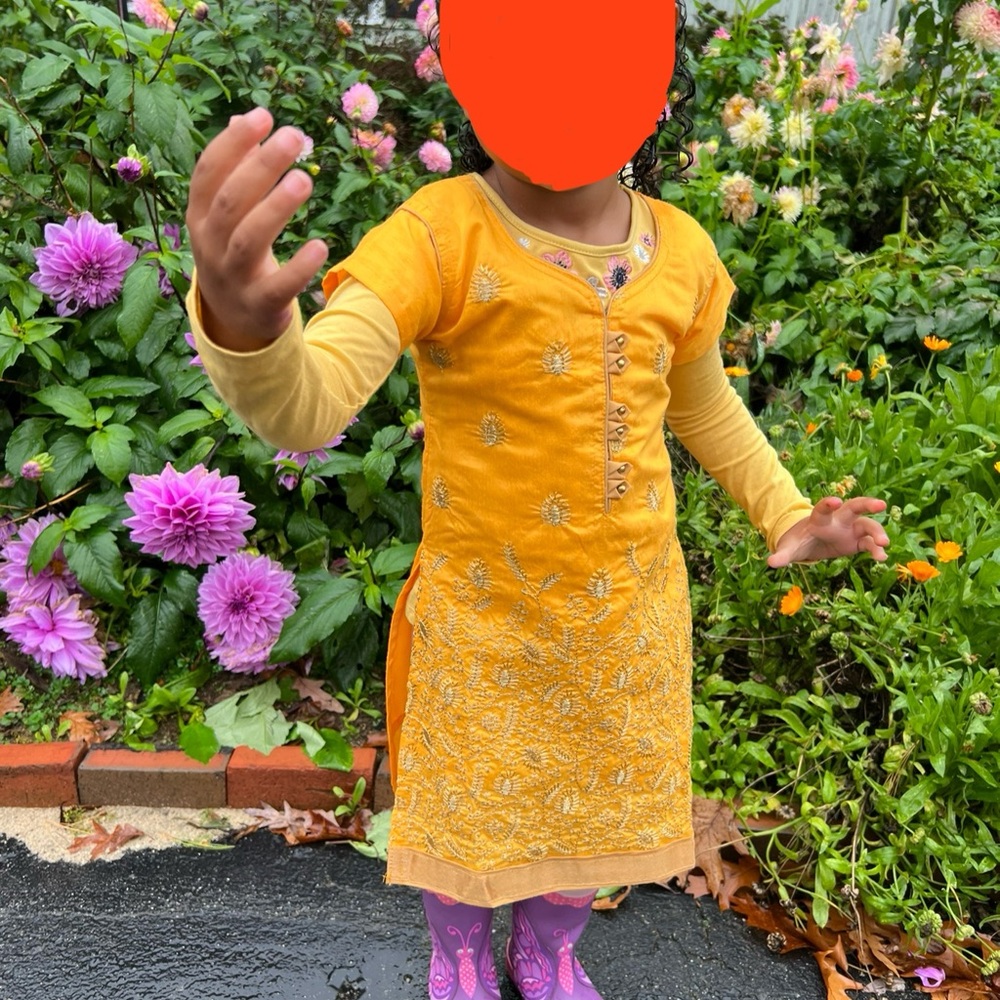 Priya’s Creations Yellow Embroidered Toddler Girl Kurta Set Size 3